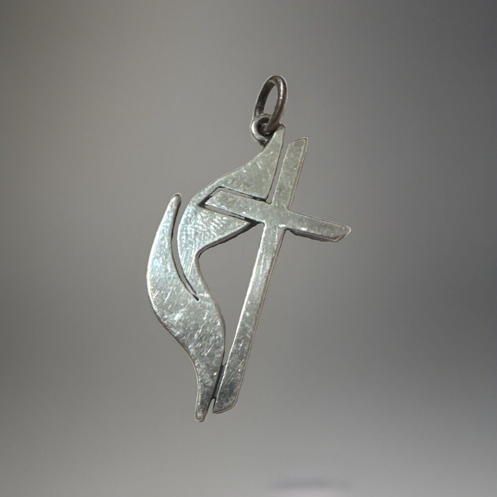 Vintage James Avery Sterling Silver United Methodist Cross and Flame Charm